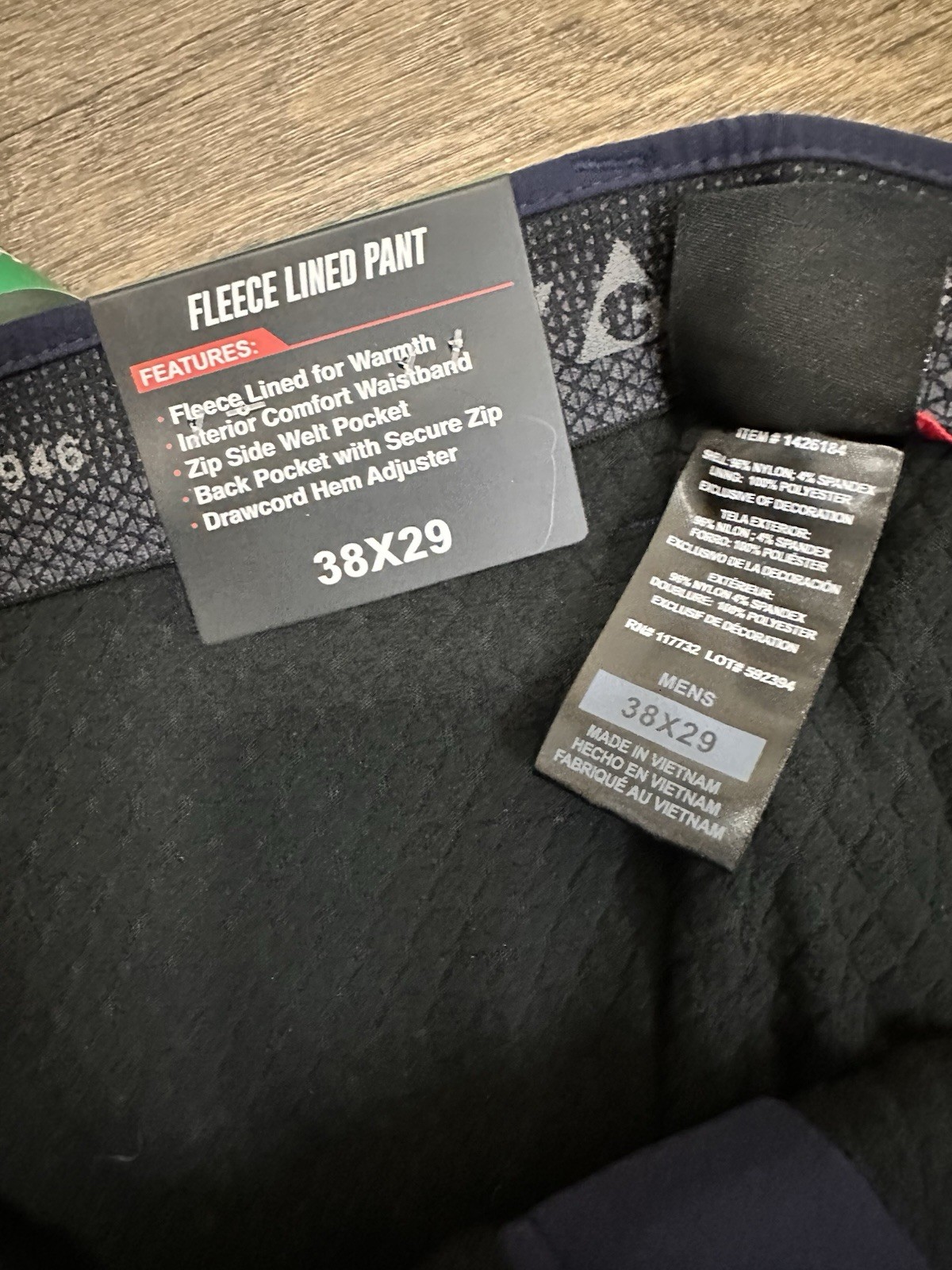 NWT Gerry Men’s Pants Fleece Lined, Pocket Stretch, Waterproof Black 38×29