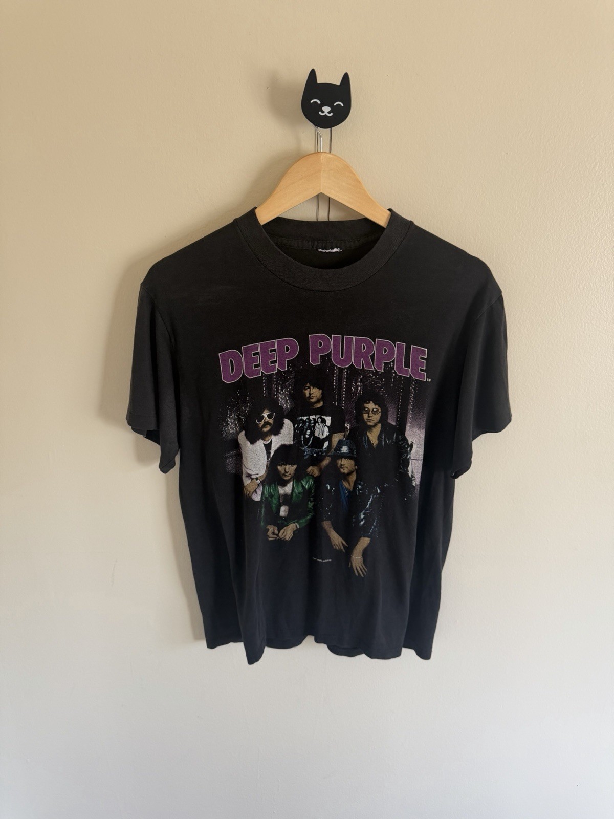 1987 Deep Purple The House Of Blue Light Tour 80s Faded Black Vintage T-Shirt Lg