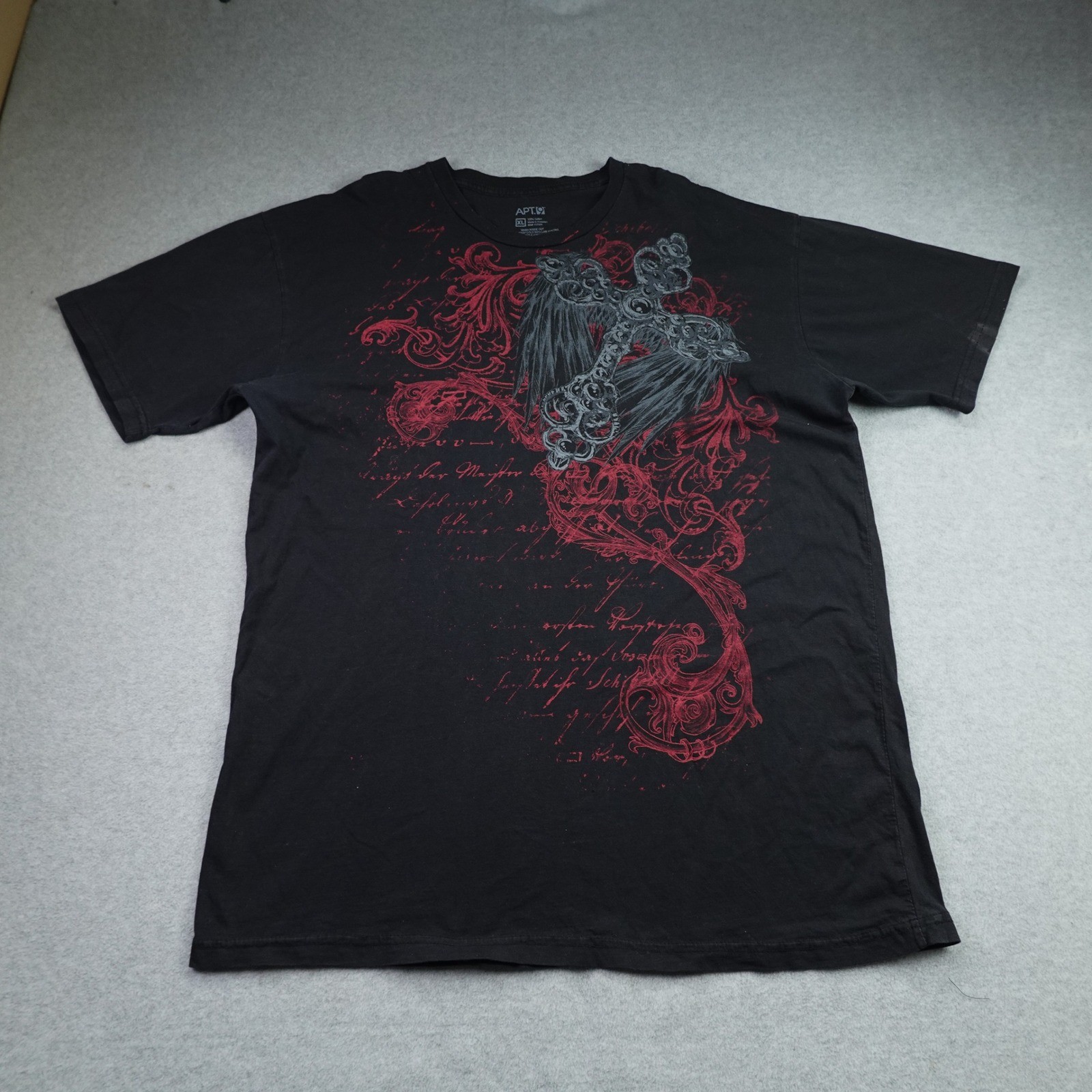 Apt. 9 T Shirt Mens XL Black Gothic Graphic Cross Angel Wings Biker