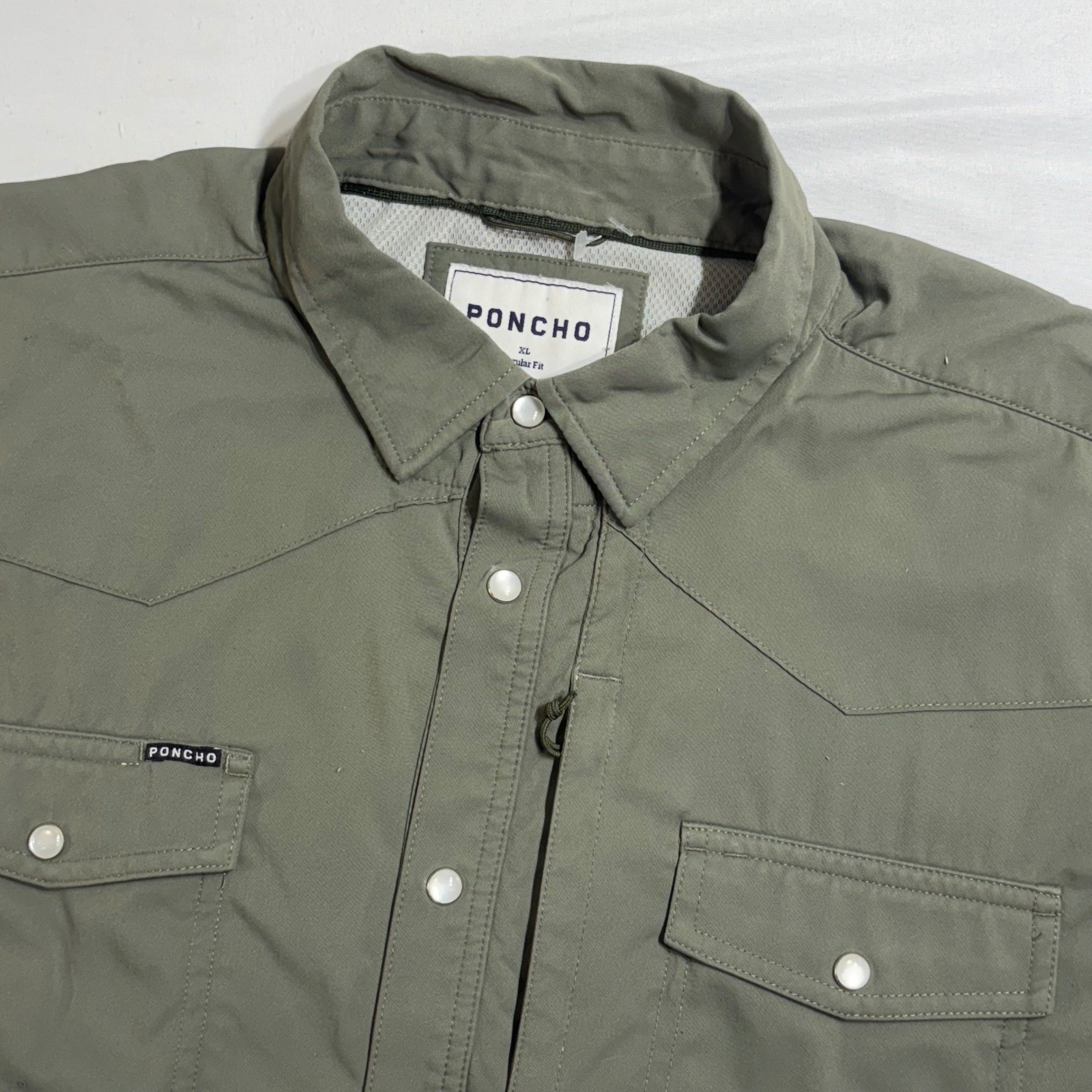 Poncho Western Performance Shirt Mens XL Sage Green Pearl Snap Vented Fishing