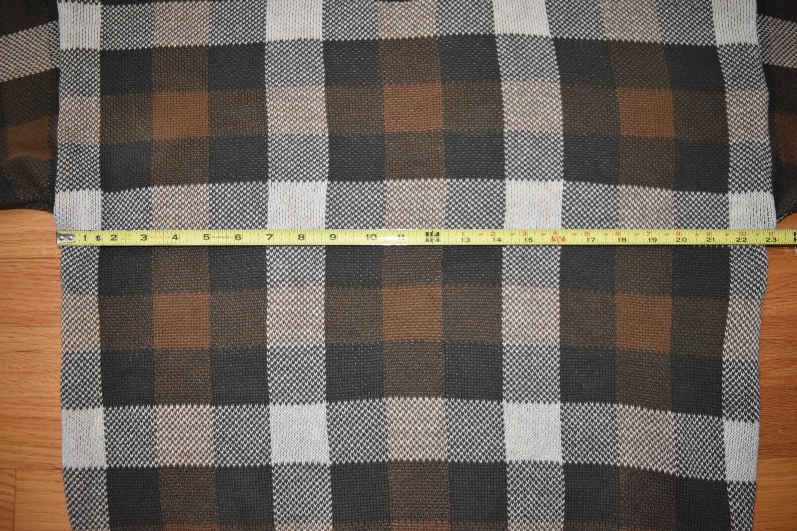 Woods & Gray Brown Plaid Knit Sweater Crewneck Check Aprés Ski Cotton Mens M