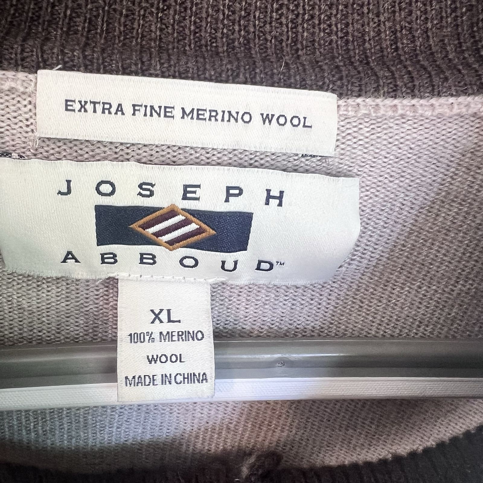 Joseph Abboud 1/4 Zip Sweater Mens Size XL 100% Extra Fine Merino Wool Oatmeal