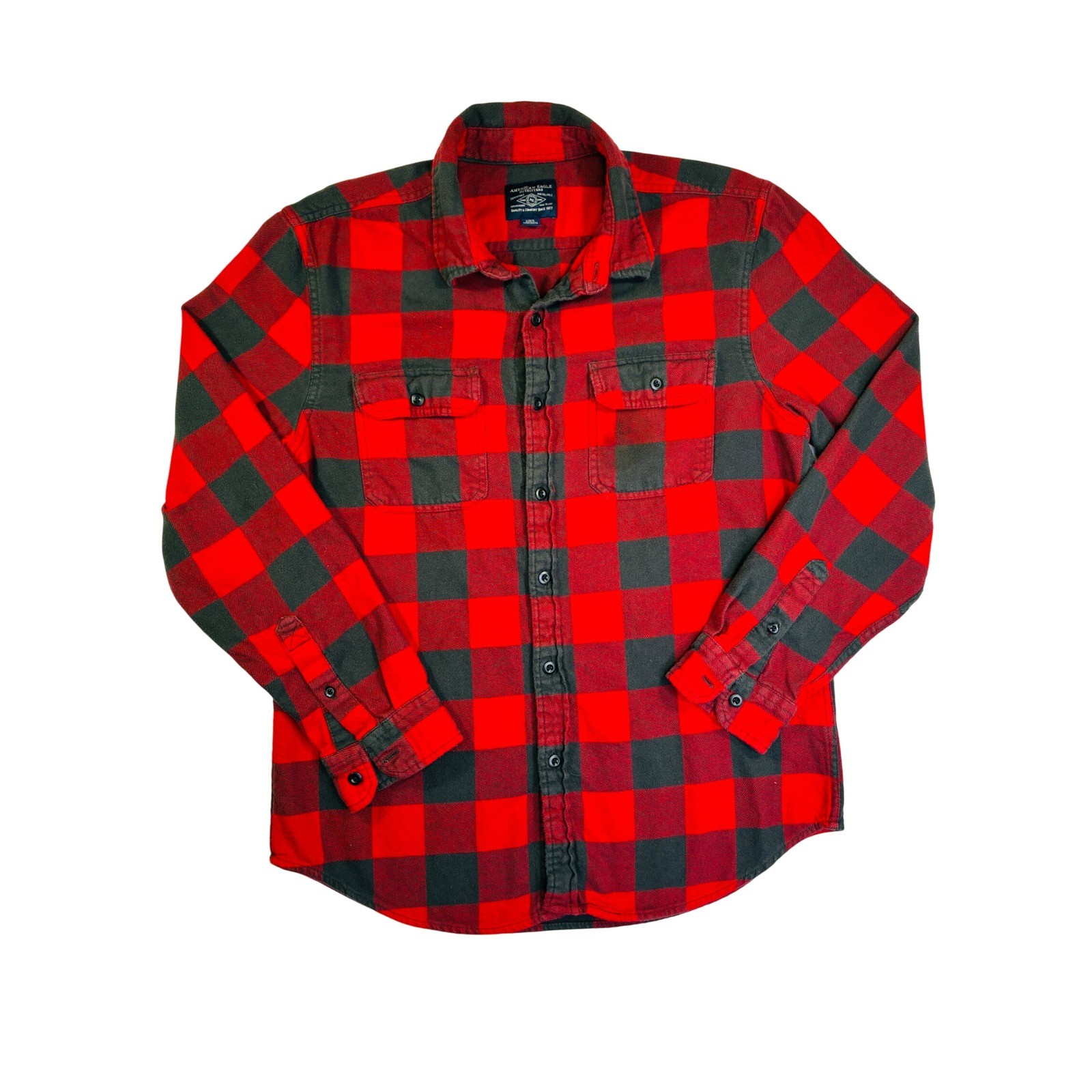 American Eagle Outfitters Mens Buffalo Plaid Flannel Shirt Red Grey Large L