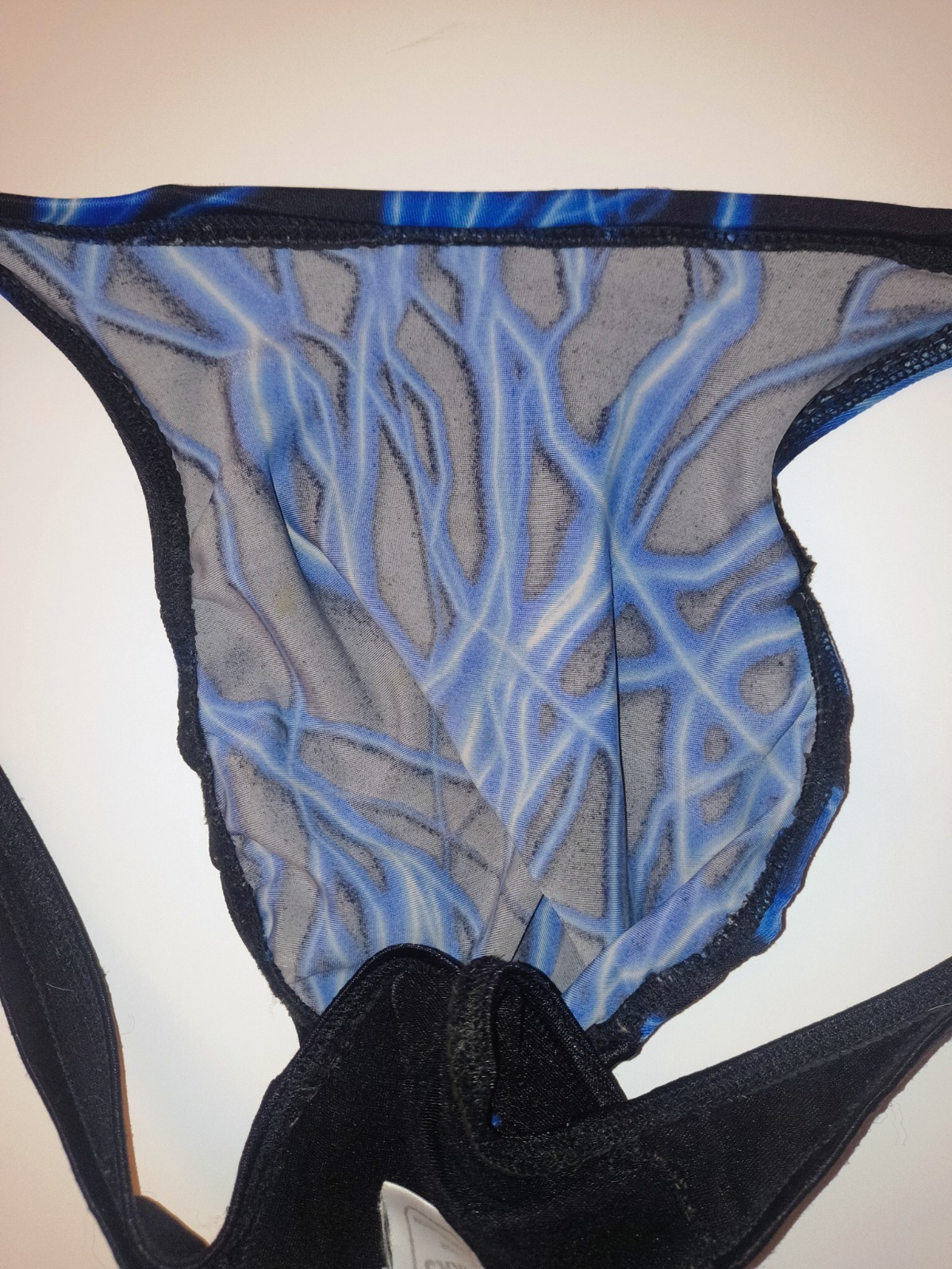 Vintage Parks for Recreation Palm Springs Men’s Swim Thong – Blue Lightning USA