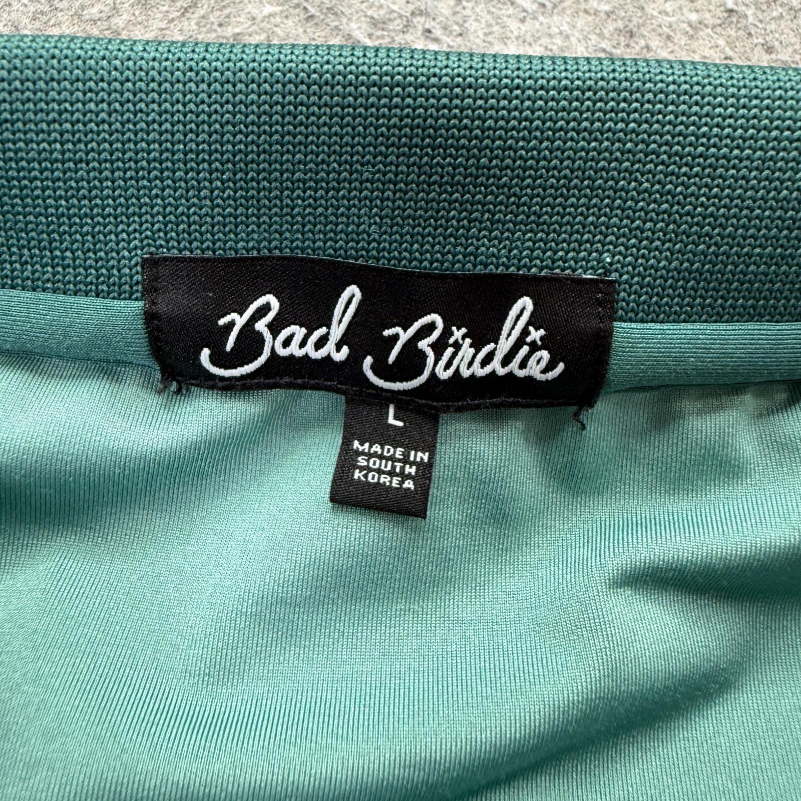 Bad Birdie Polo Shirt Men L Seafoam Green Teal Contrasting Trim Stretch