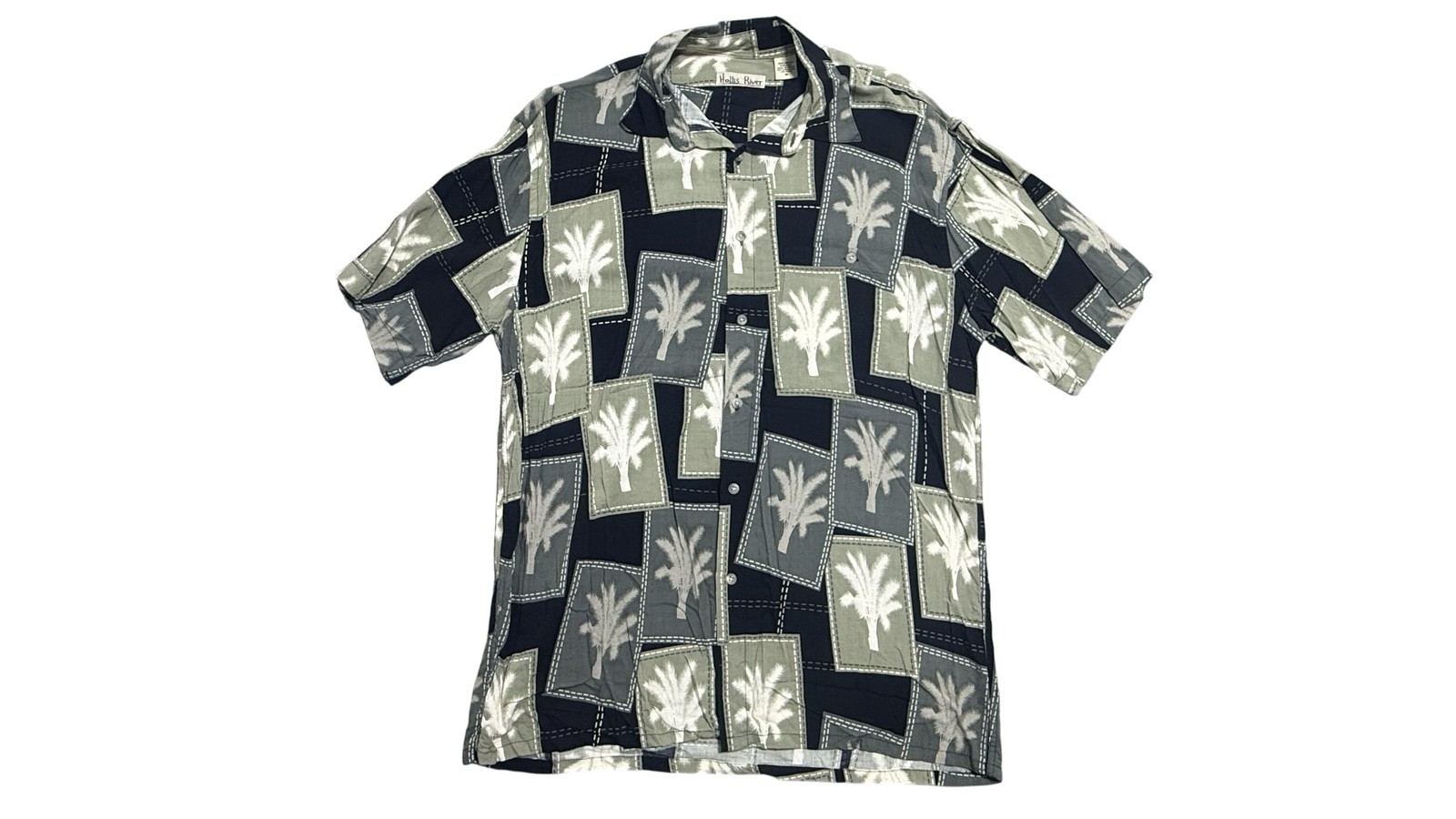 Hollis River Shirt Mens Medium Green Palm Hawaiian Short Sleeve Button Front