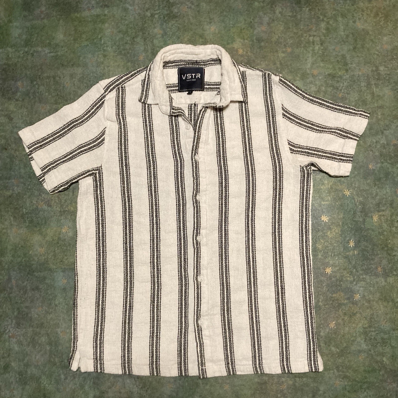 VSTR 100% Cotton Slub Homespun Textured Knit Striped Camp/Cabana Shirt Sz L