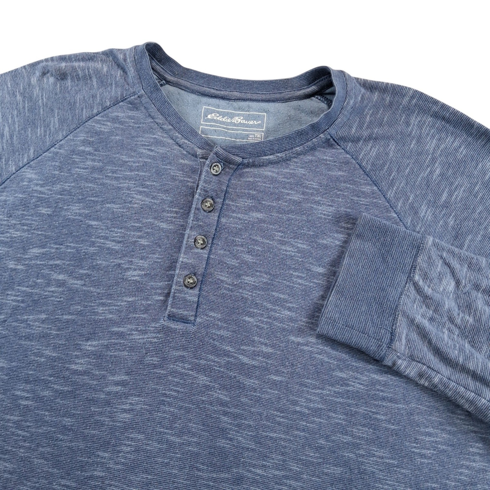 Eddie Bauer Henley Shirt Mens TXL Blue Casual Space Dye Raglan Long Sleeve