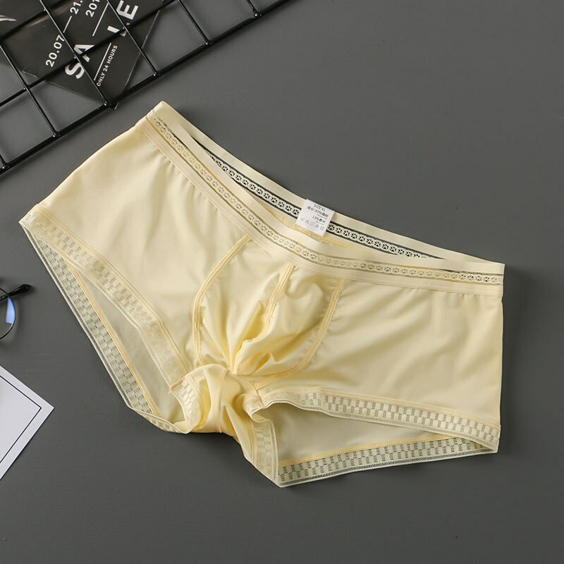 Mens Underwear Sexys Briefs Ice Silk Panties Low-Rise U-Convex Pouch Underpants