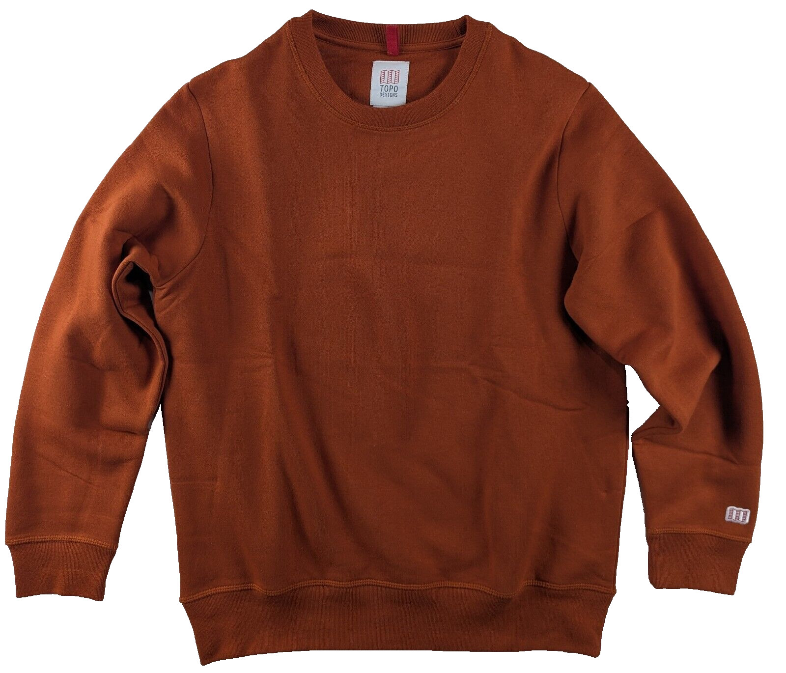 Topo Designs Mens S Burnt Orange Cotton Fleece Crewneck Pullover Sweatshirt NWOT