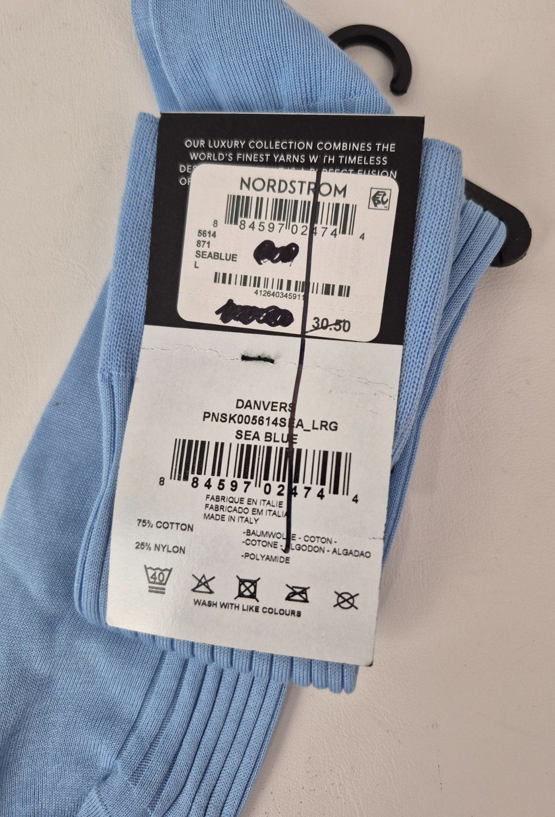 Pantherella Sea Blue Danvers Cotton Lisle Men’s Ribbed Dress Socks Size Large