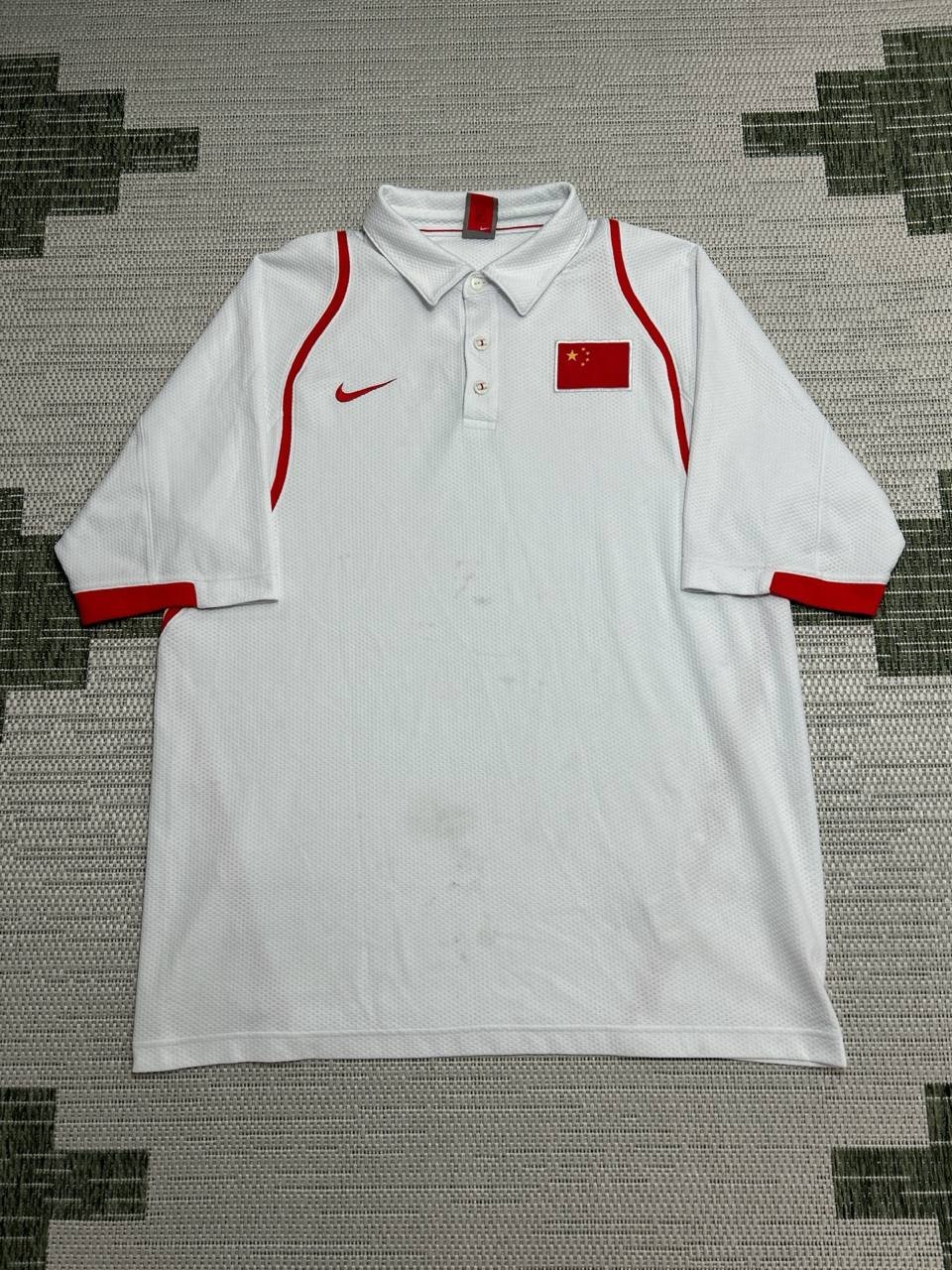 Nike Pro Team China Olympics Basketball Polo Shirt Men XL White Button Up