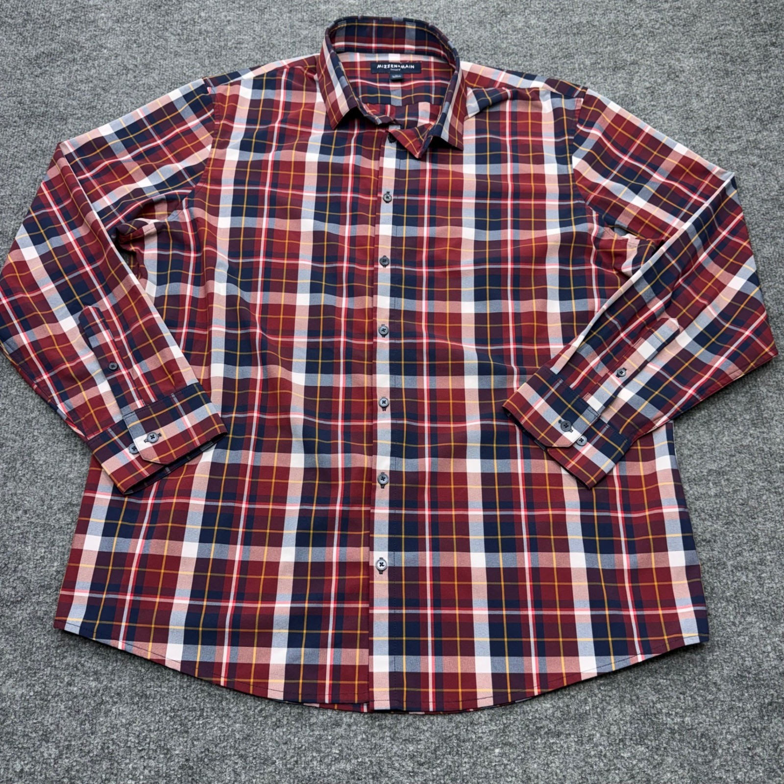 Mizzen+Main Leeward Men XL Classic Fit Red Plaid Performance Dress Shirt Stretch