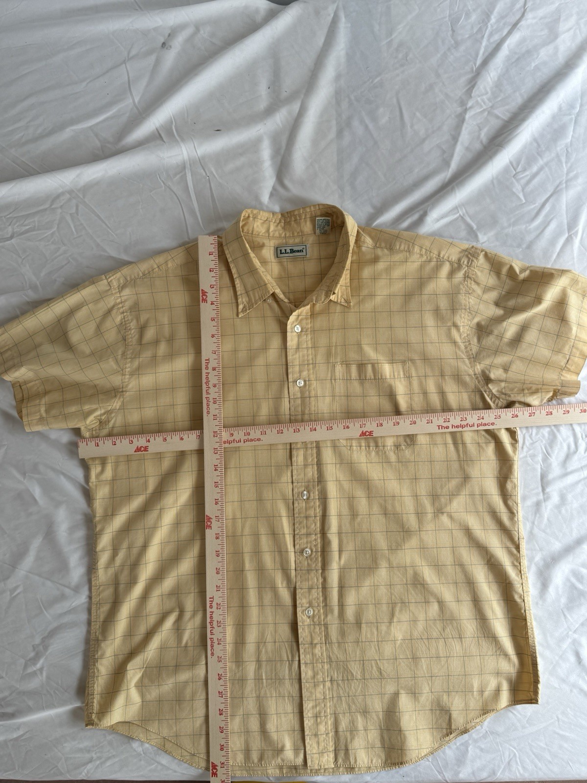 Vintage L.L.BL.Bean Men’s XL Yellow Plaid Cotton Blend Woven Button-Up Shirt