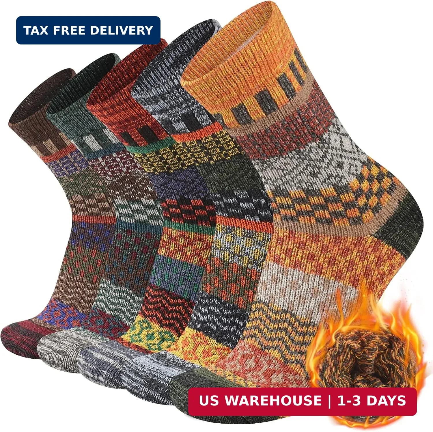 Heatuff Mens Warm Wool Socks Thermal Winter Thick Crew Pattern Socks Cold Weathe