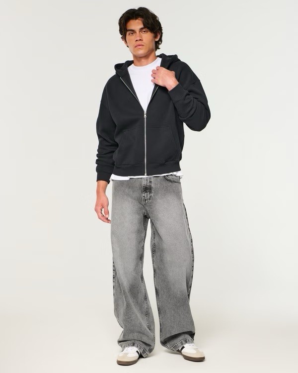 Hollister Men’s Flame Graphic Super Baggy Jeans In Dark Gray Sz 31×30 NWT