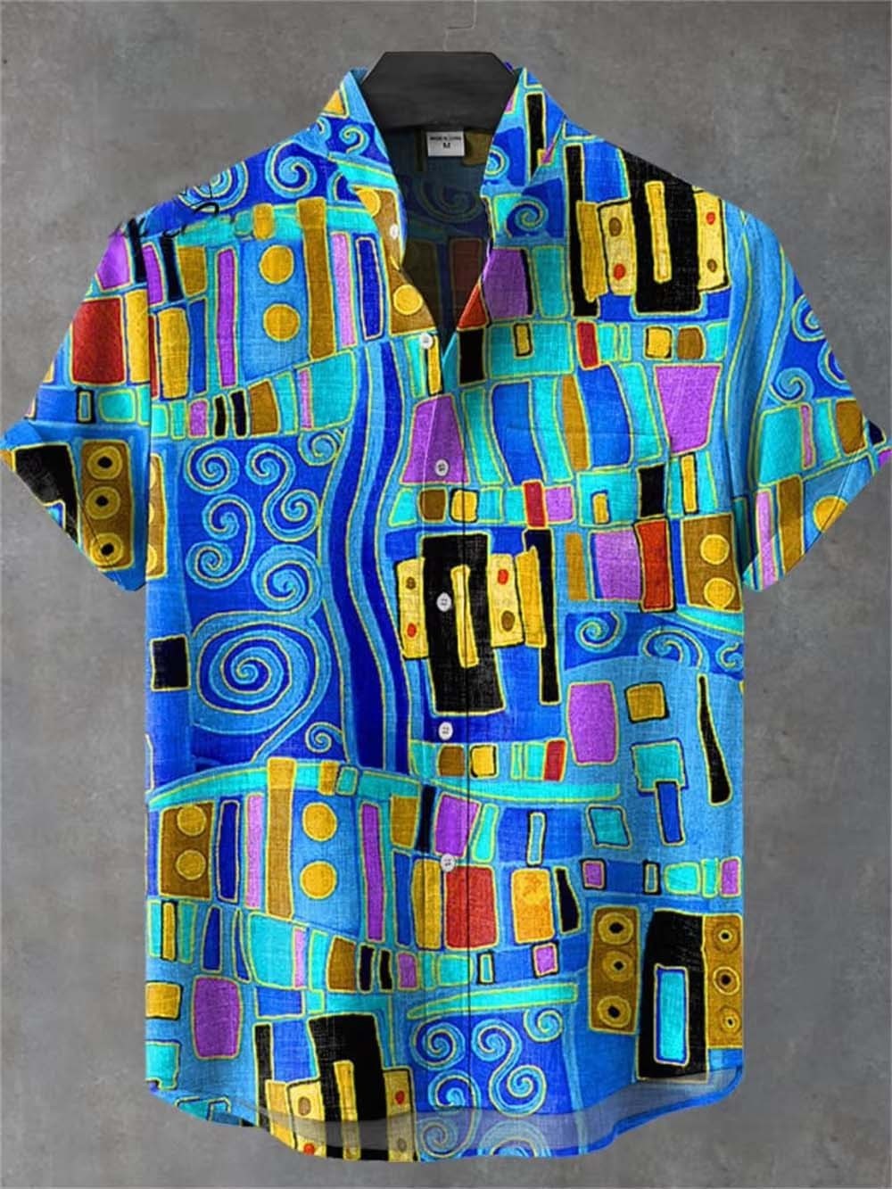 Men’s Abstract Geometric Art Print Hawaiian Button-Up Shirt