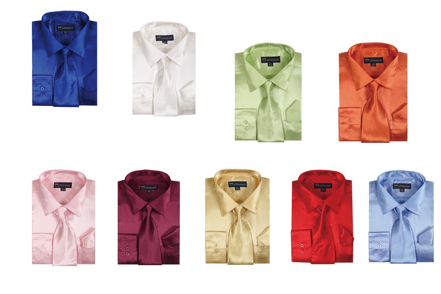 Men’s Fashion Quality Satin Dress Shirt with Tie & Handkerchief Fortino Landi