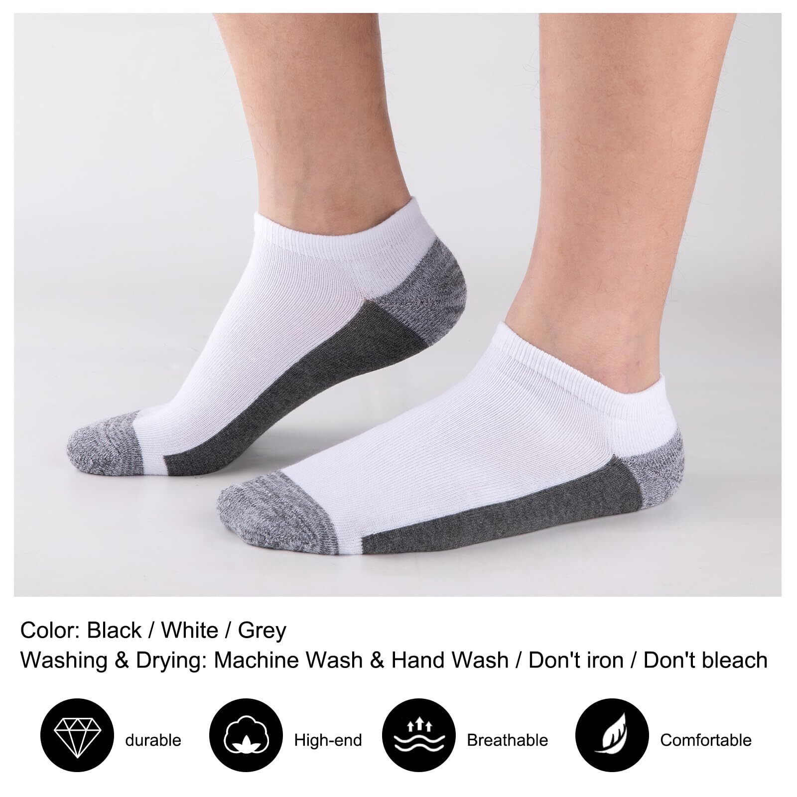 Men Athletic Ankle Socks 12 pack Low Cut Short Cushion Casual One Size White