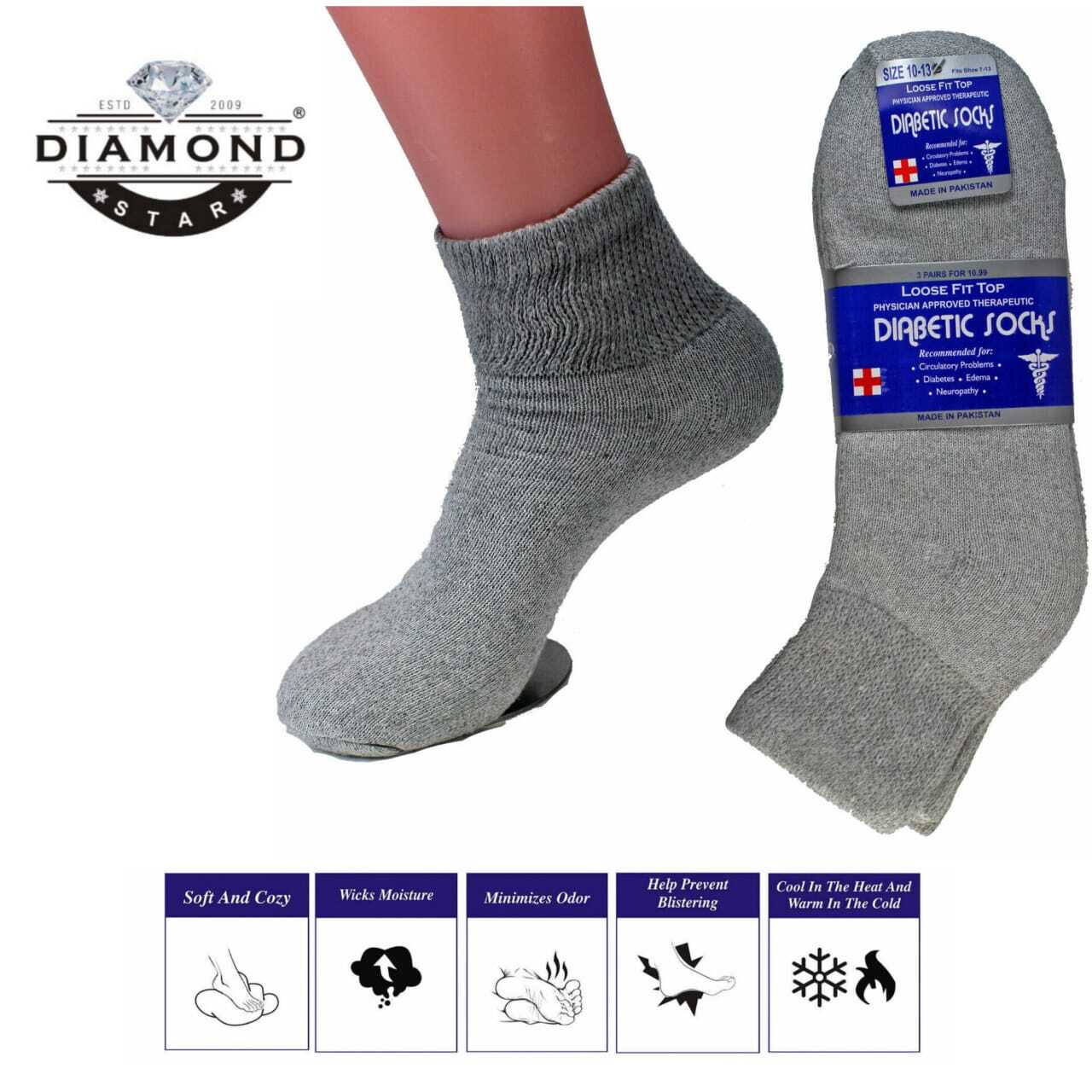 12 Pairs Diabetic Ankle Quarter Crew Socks Health Cotton Men Women Circulatory