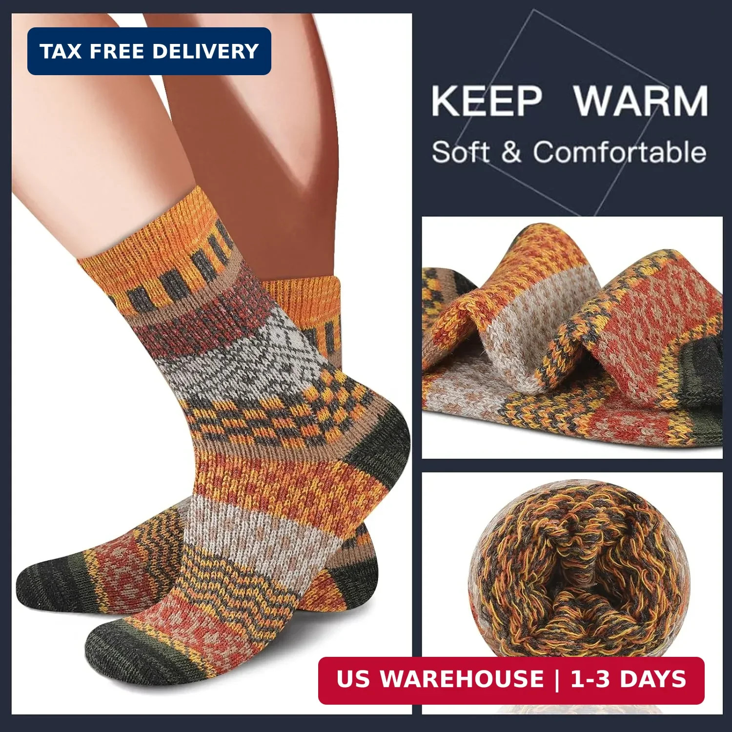 Heatuff Mens Warm Wool Socks Thermal Winter Thick Crew Pattern Socks Cold Weathe