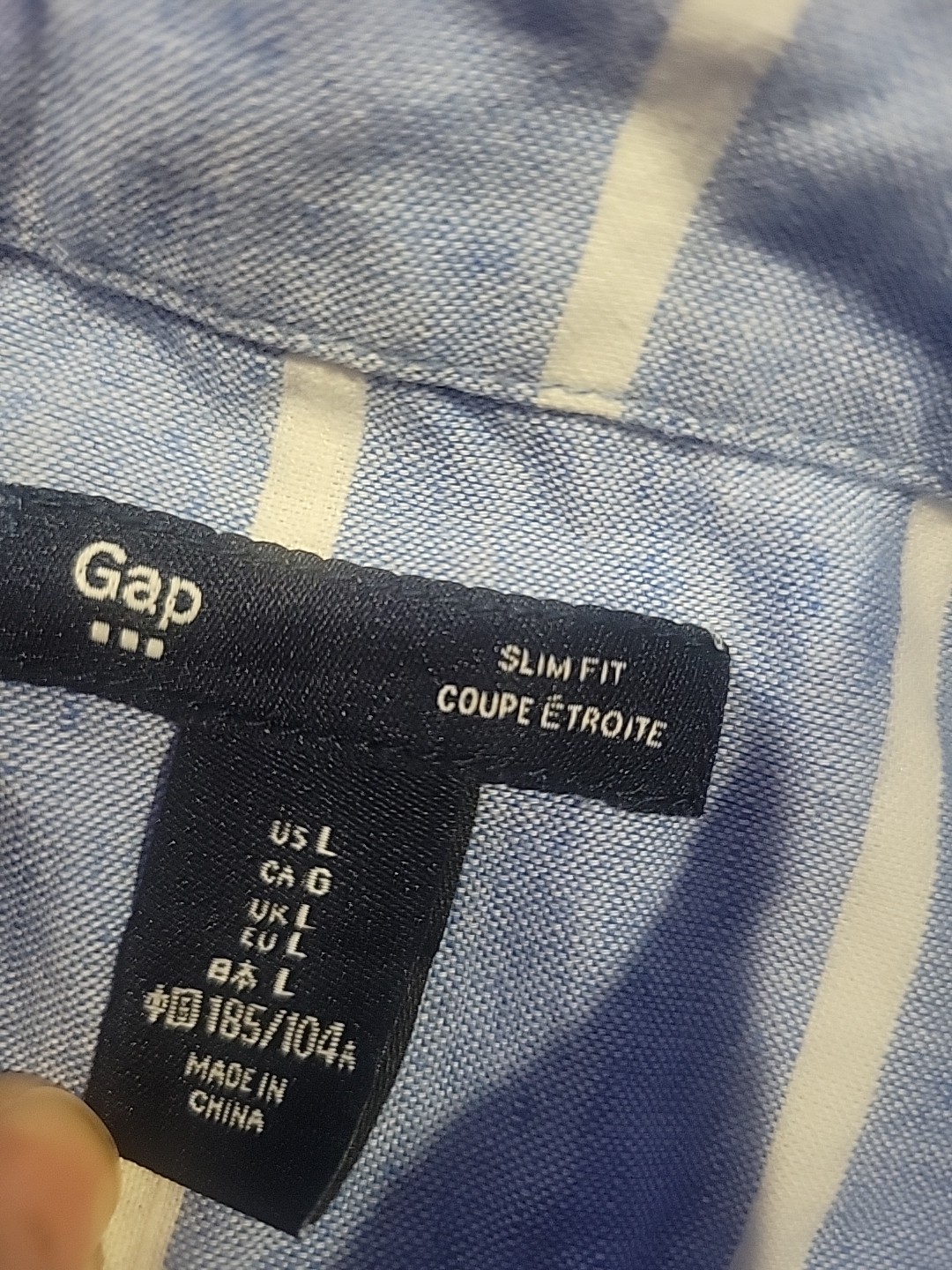Gap Dress Shirt Mens Large Blue White Striped Slim Fit Long Sleeve Button Up