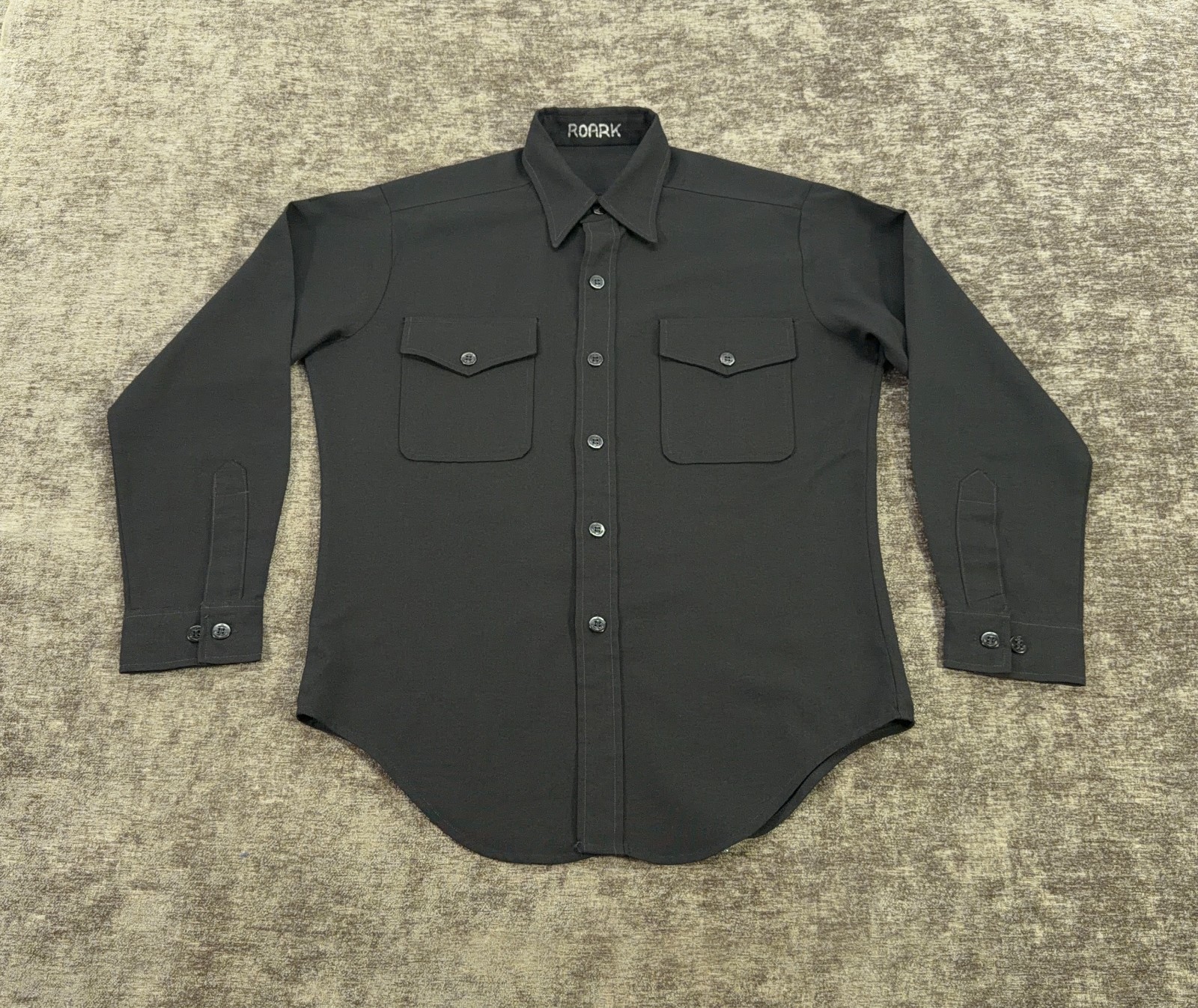 Vintage US Navy Shirt Mens Sz 15 Black Seafarer Sailor Military Anchor Buttons