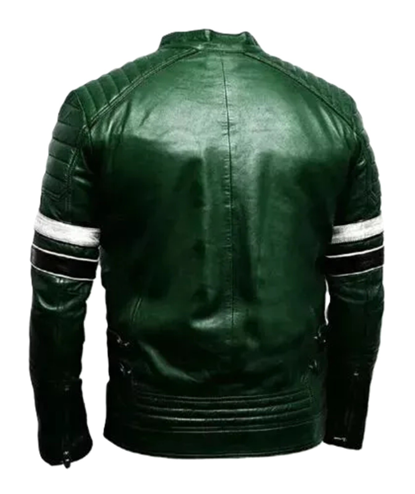 Men’s Racing Green Leather Jacket Genuine Lambskin Motorcycle Cafe Racer Coat