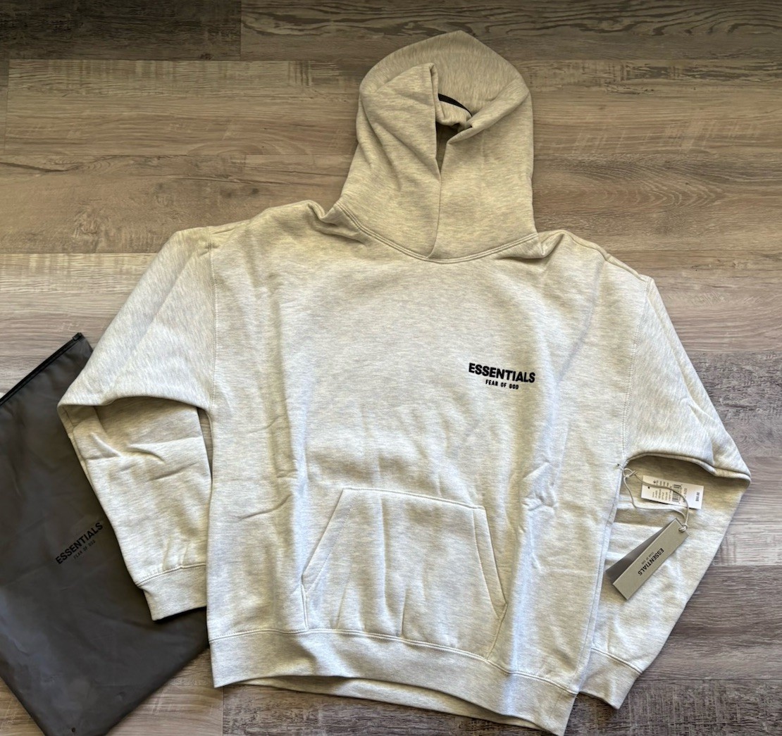 Men’s Essentials Fear Of God Light Oatmeal Hoodie Size Med