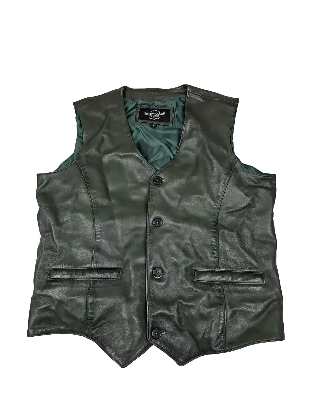 Smart Range Leather Green Western Cowboy Vest 100% Leather 4 Button E