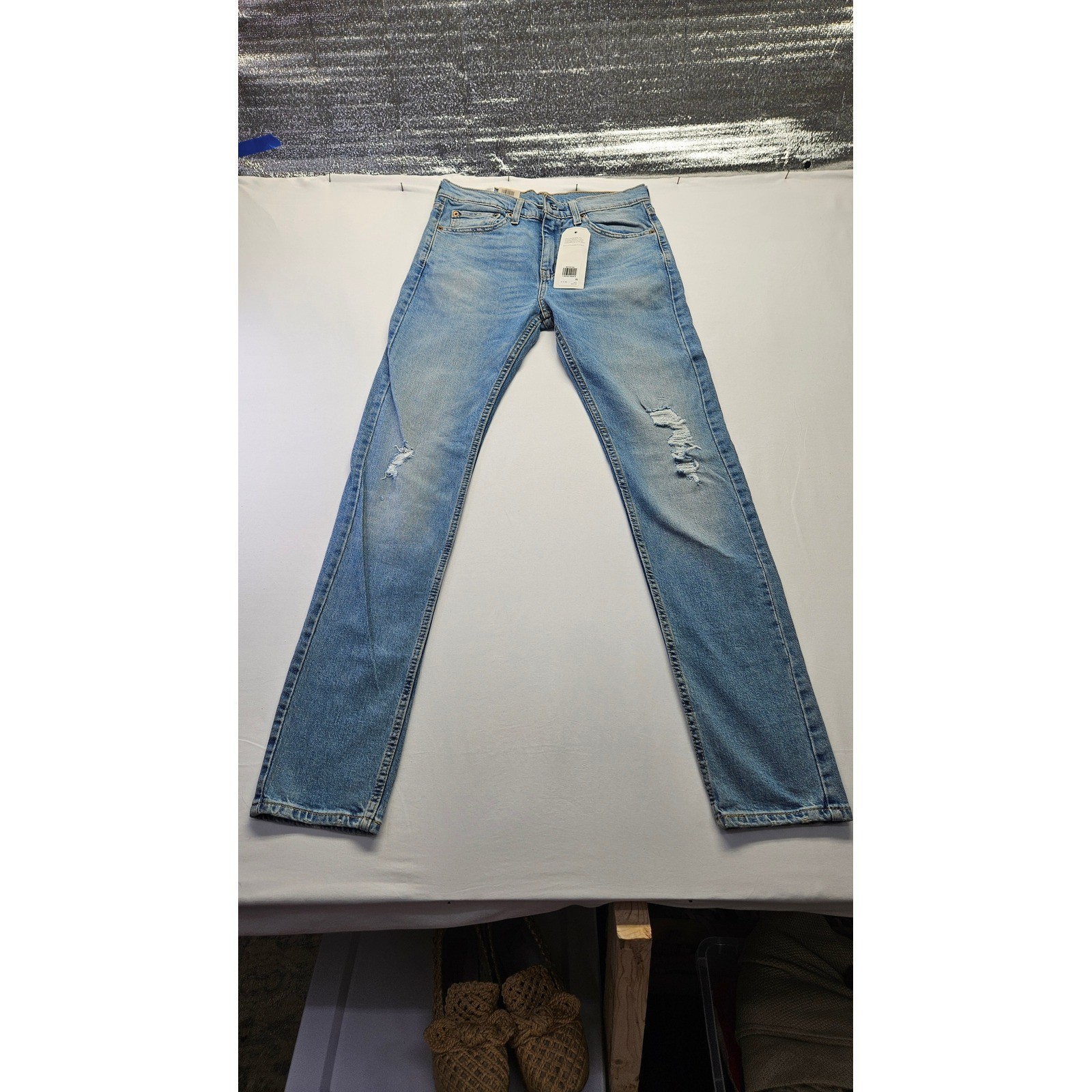 Levis 510 Skinny Jeans Mens 31×34 Light Wash Blue Distressed Stretch 055101165