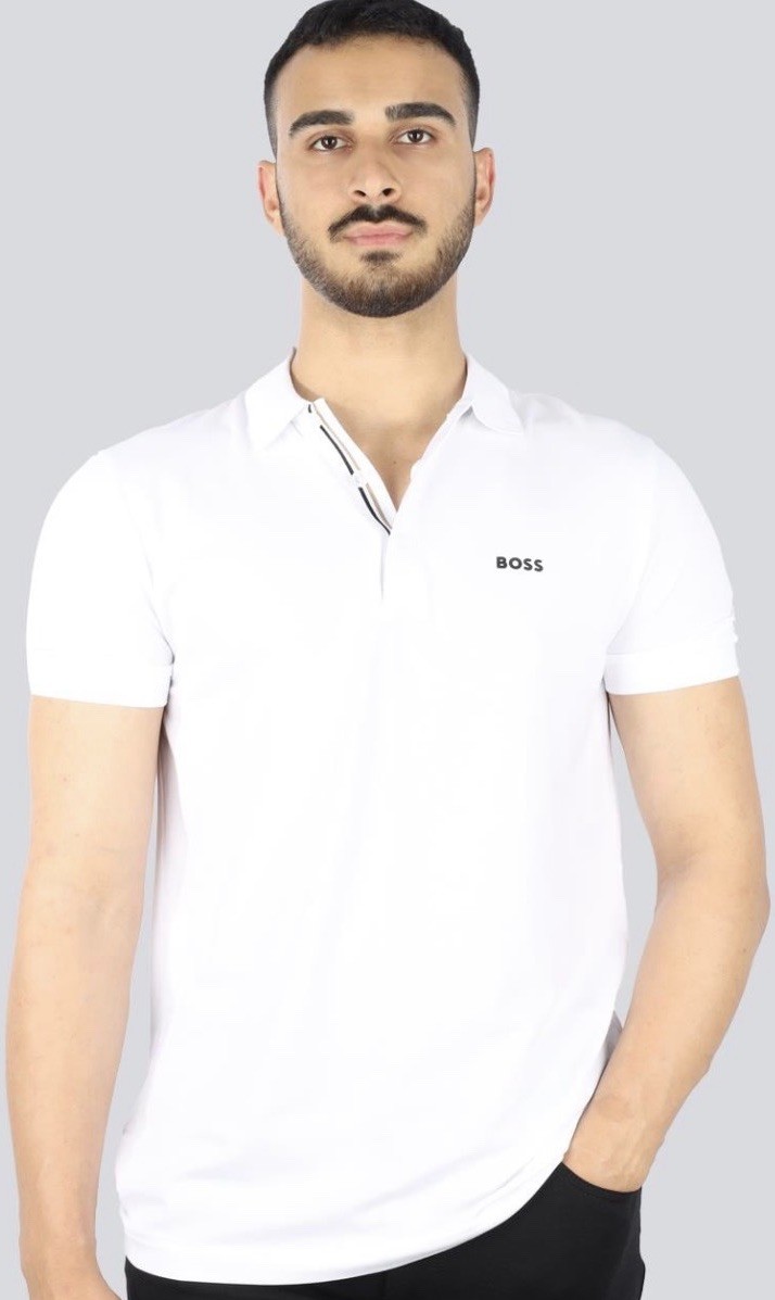 HUGO BOSS Mens Paule Rib GOLF Slim Fit Stretch Short Sleeve Polo Shirt NEW WHITE