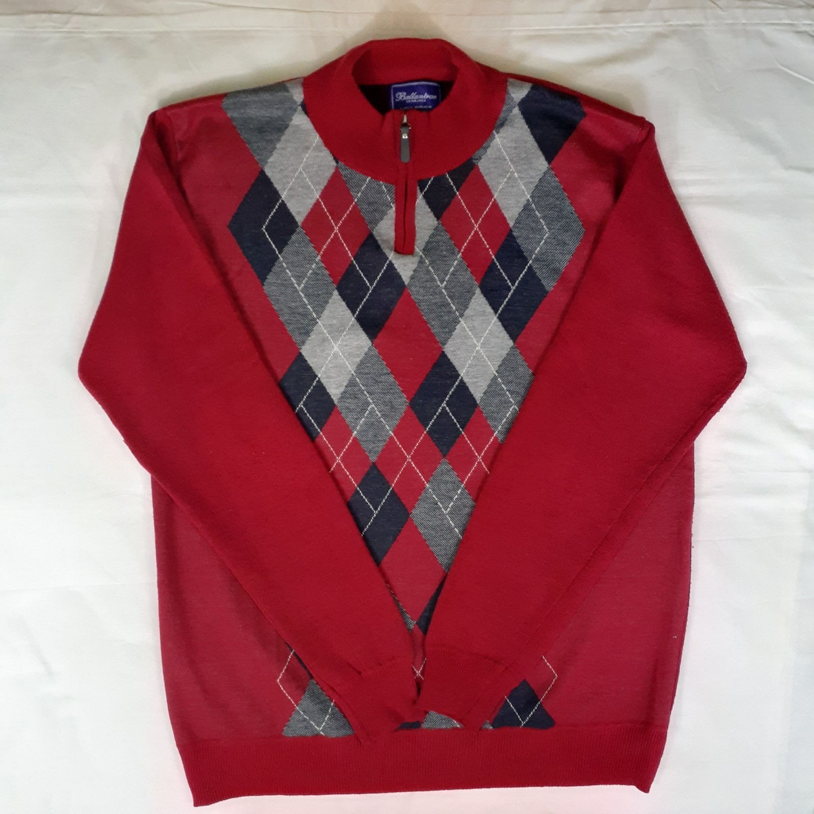 Ballantyne Edinburgh 1/4 Zip Sweater Mens 2XL Red Argyle Long Sleeve Classic VTG