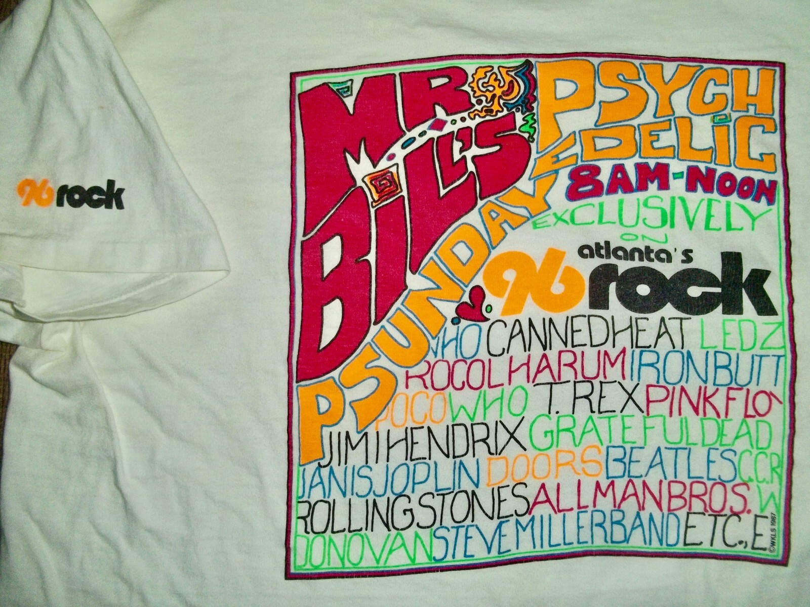 96 ROCK ‘Psychedelic PSUNDAY ’87 WKLS • Atlanta • 3 logos • Authentic VTG RARE