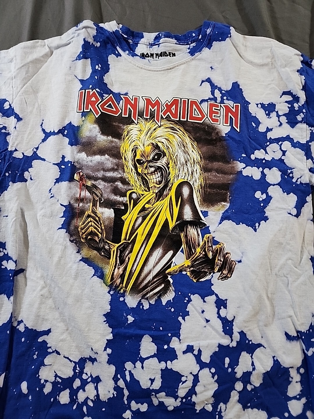 New Iron Maiden Unisex T Shirt Small Graphic Blue Tie Dye Rock Music Sz Lg