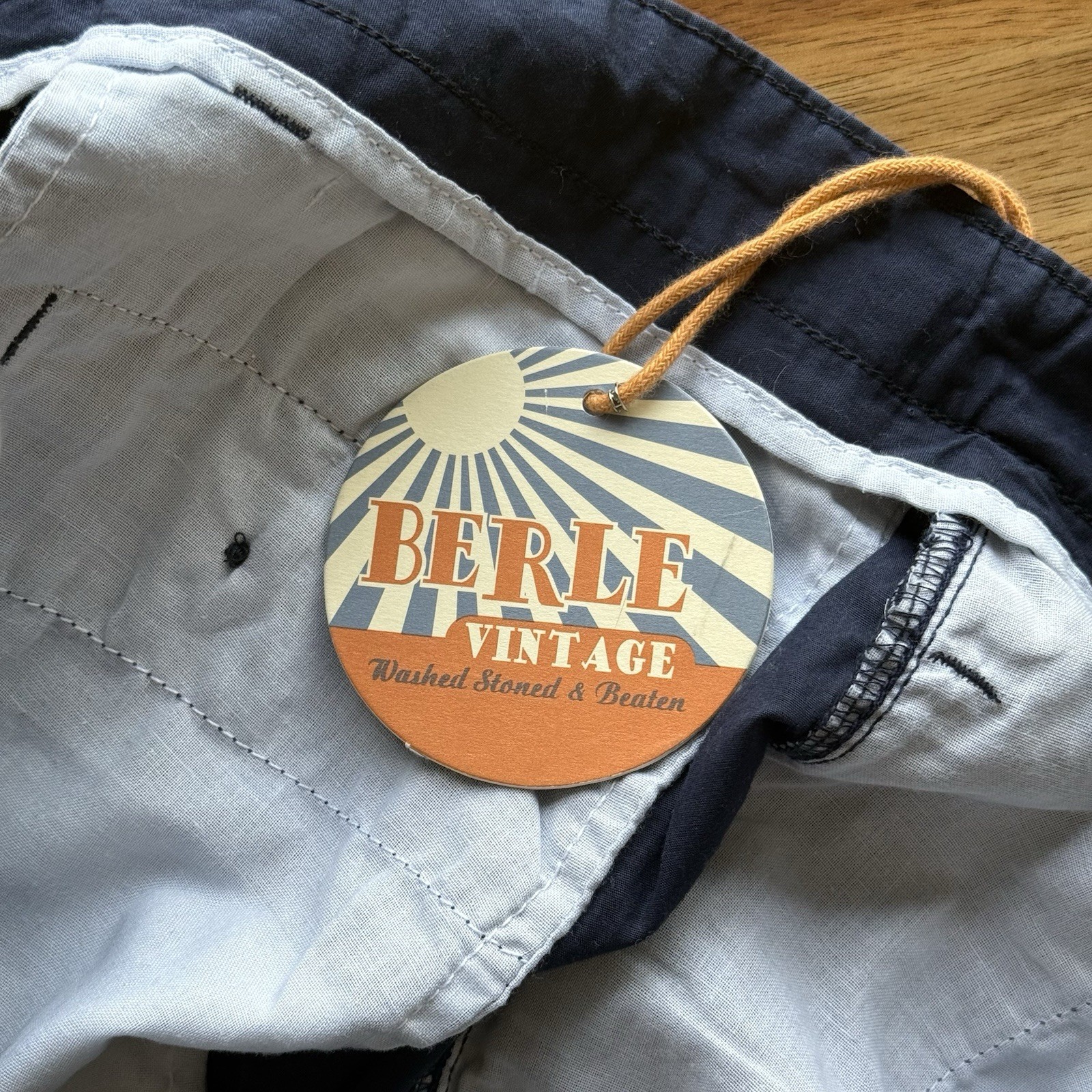 BERLE VINTAGE Washed Stoned & Beaten Pants Blue Cotton~SEE MEASUREMENTS NWT