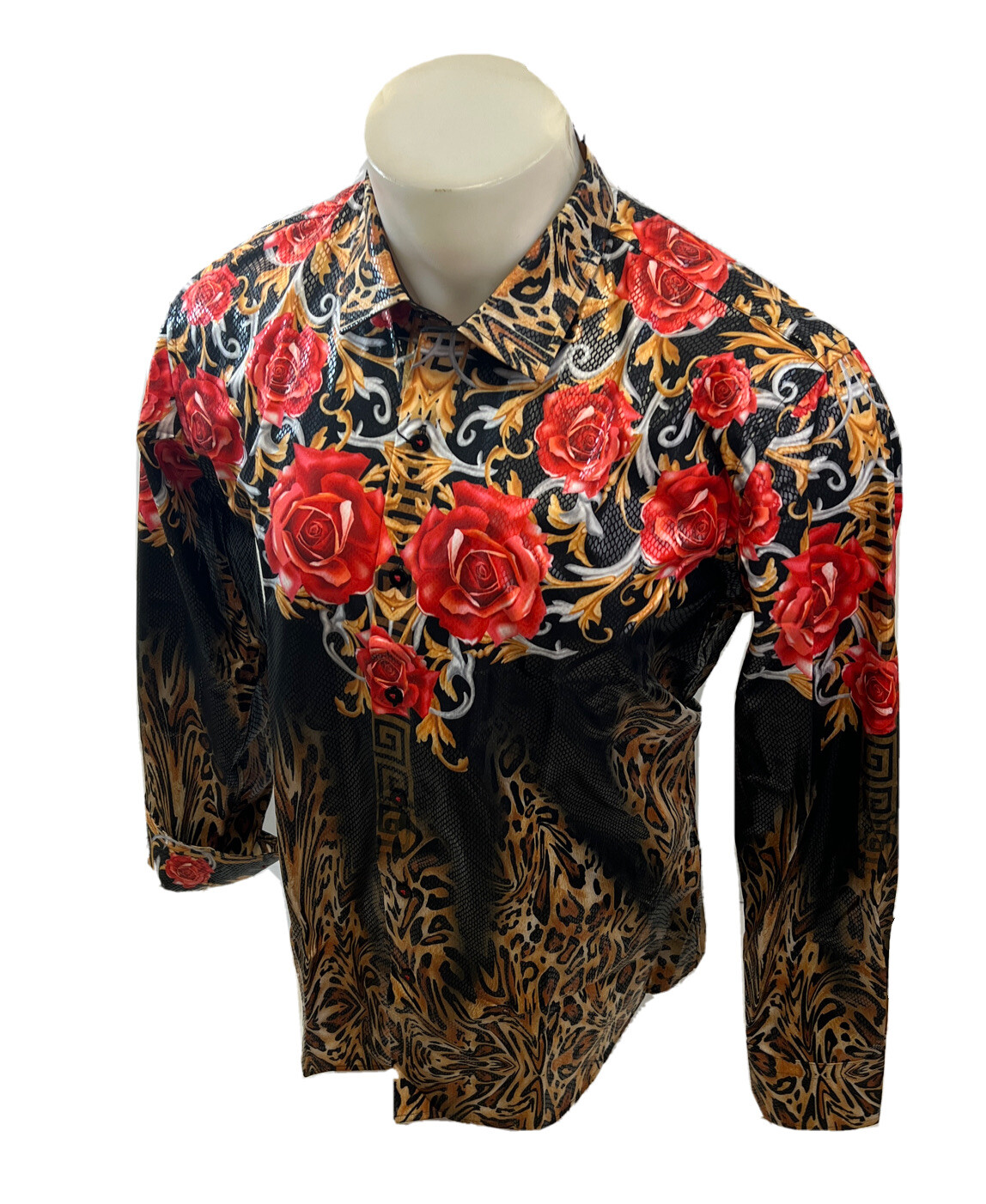 Button Down SHIRTS MEN BAROQUE LONG SLEEVE PARTY LEOPARD FLORAL SNAKESKIN VS129