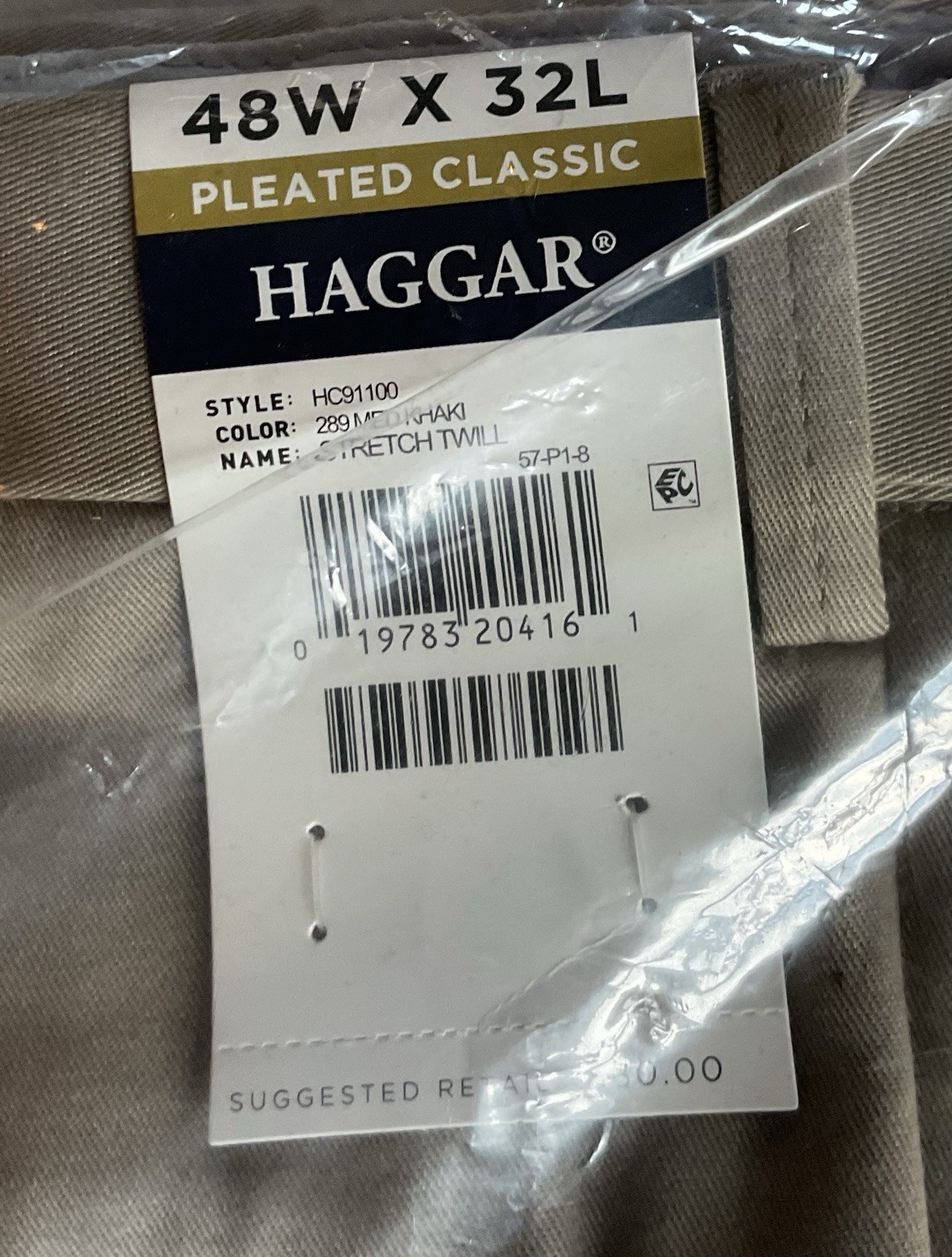 Haggar Men’s Pleated Classic Dress Pants, 48×32, Khaki
