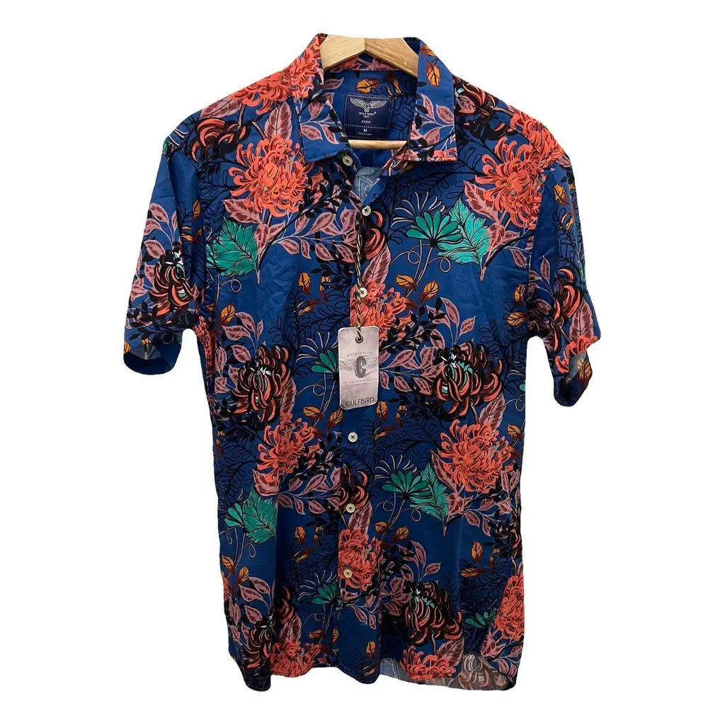 Gulf Bird Men’s Floral Hawaiian Shirt Size M Navy Short Sleeve Button-Up NWT