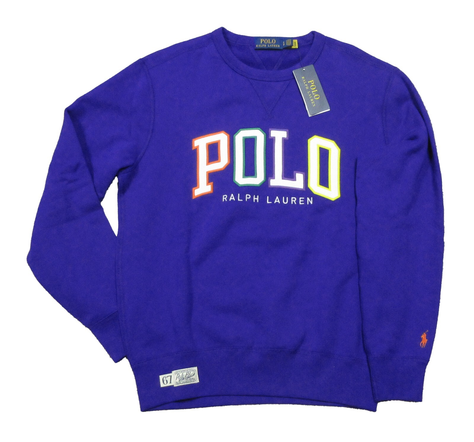 Polo Ralph Lauren Men’s Blue Multicolor Logo Graphic Fleece Pullover Sweatshirt