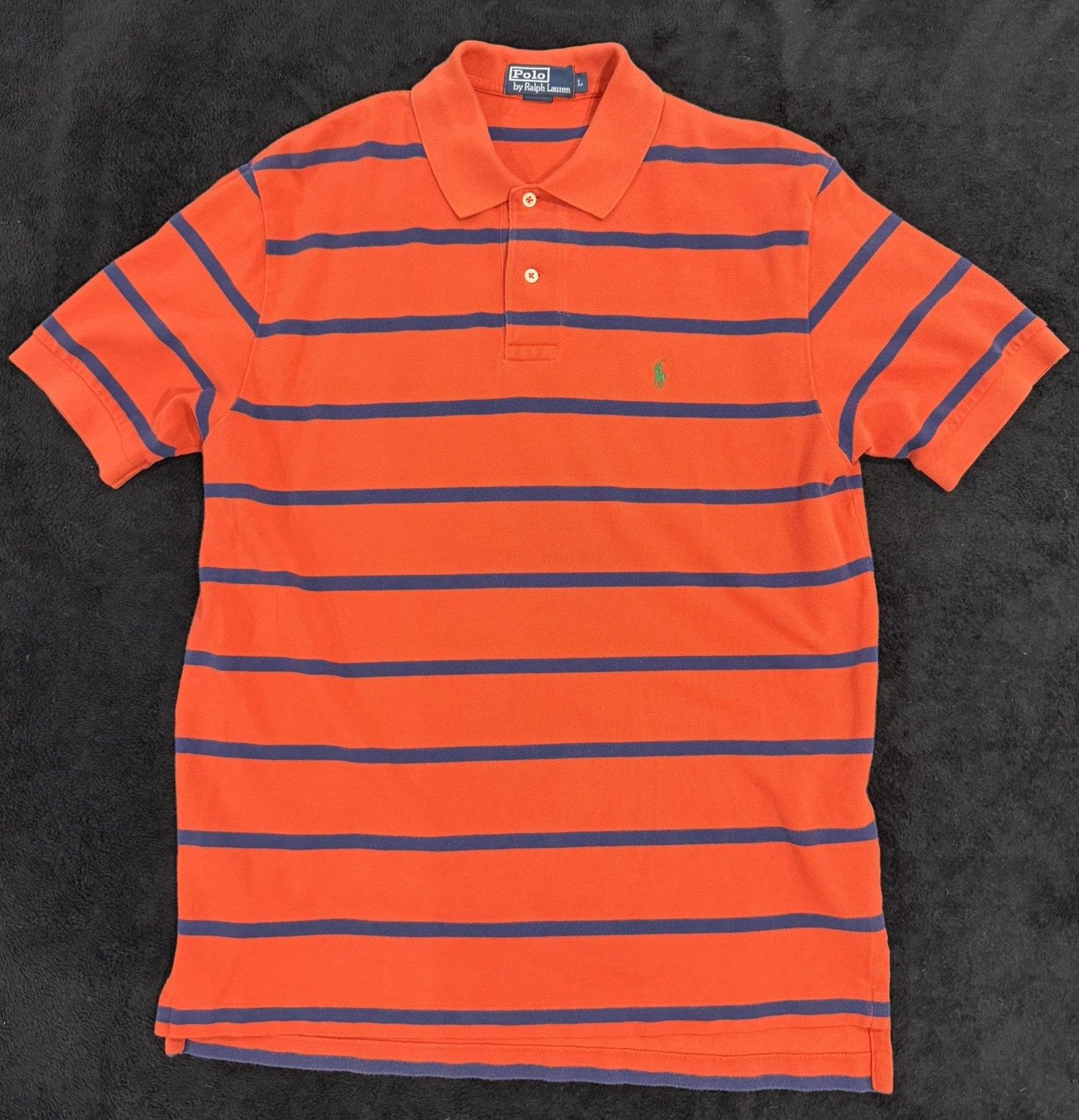 Ralph Lauren Polo Men’s Size Large Orange with Navy Blue Striped