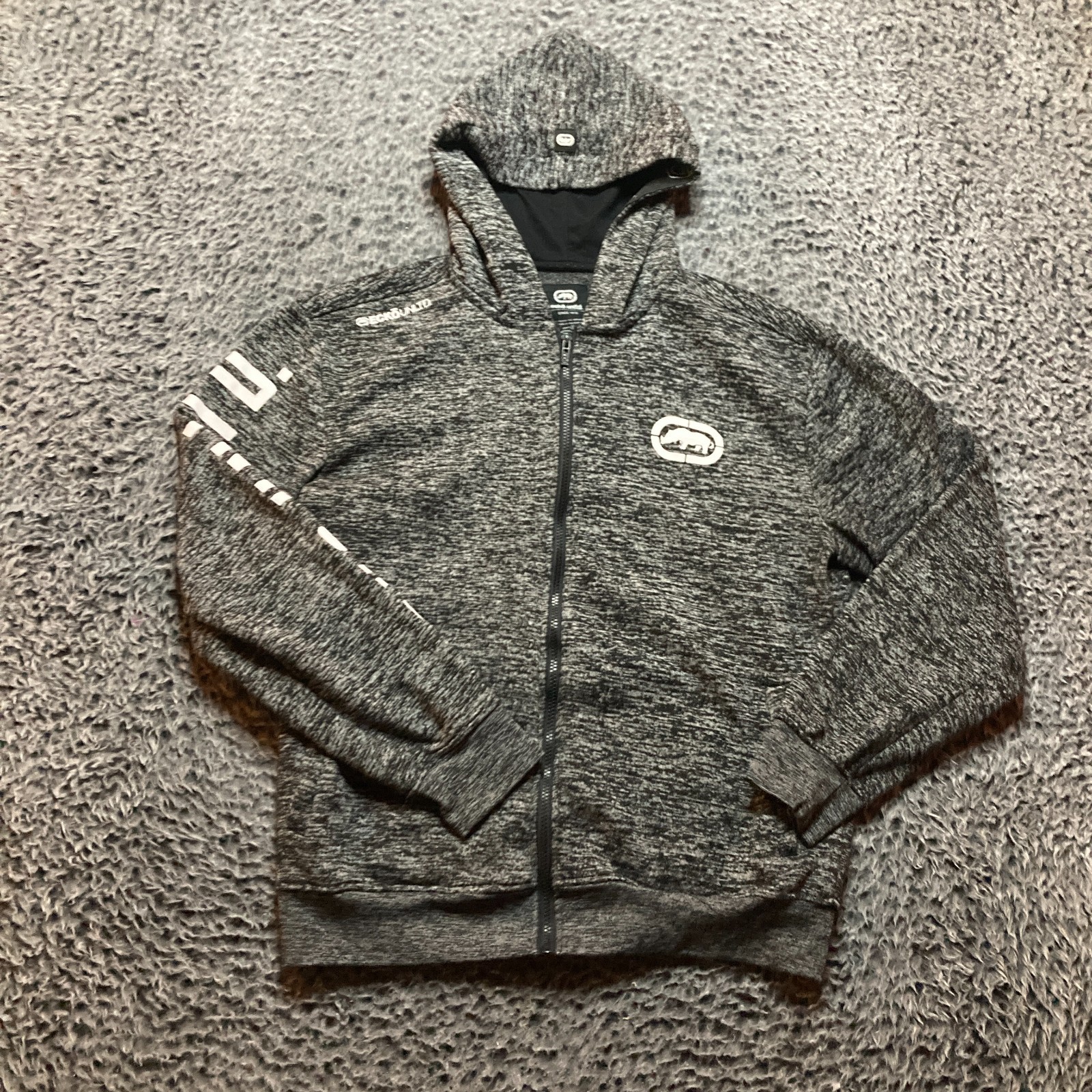 ecko unlimted Mens Full zip hooded jacket medium gray logo polyster