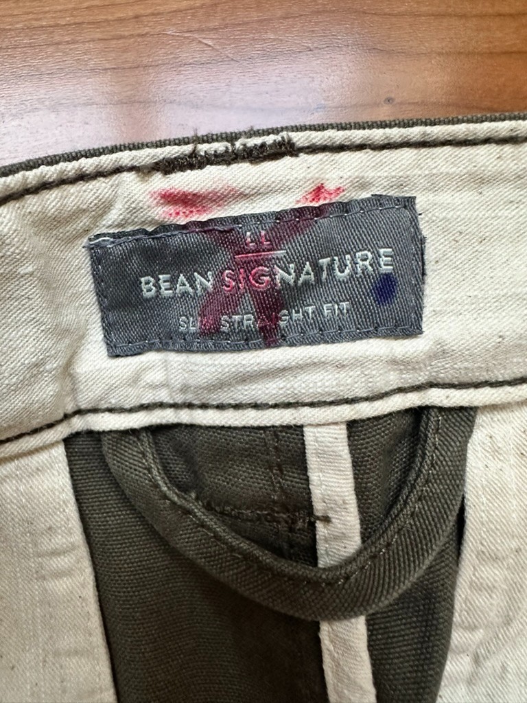 LL Bean Signature Mens Slim Straight Fit Olive Green Cotton Chino Pants 30×32
