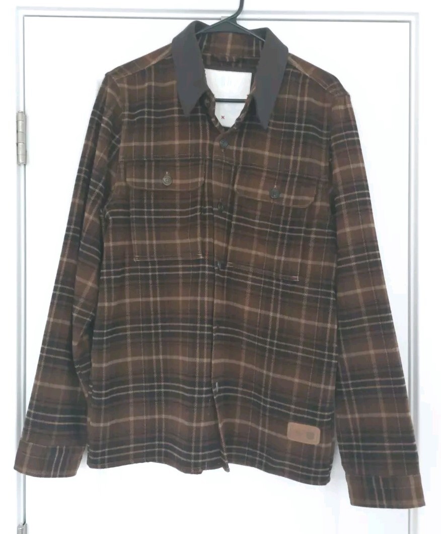 Adidas / Burton Gluhwein Collection Brown Plaid Button Up Shirt Shacket Mens Med