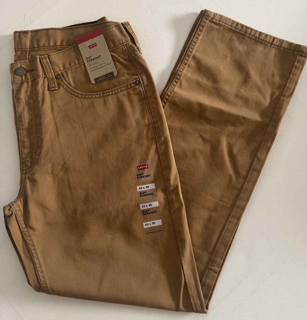 Levis Twill Jeans Mens 33 30 Straight Fit 514 Tan