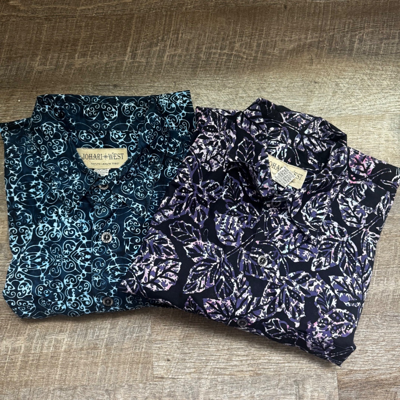 Johari West Batik Hawaiian Shirt Bundle XLT Tall Blue Purple Cotton 2 Pack