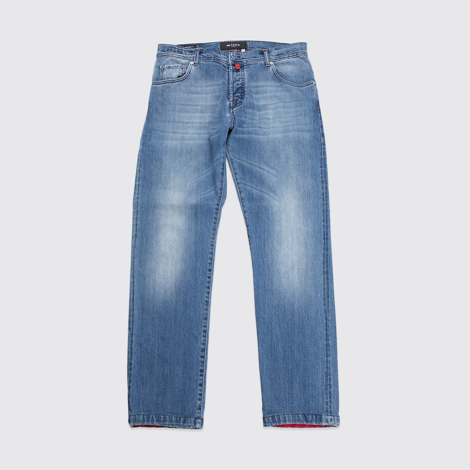 Kiton Jeans Size EU52 Men Slim Tapered Medium Wash Button Fly Luxury Denim