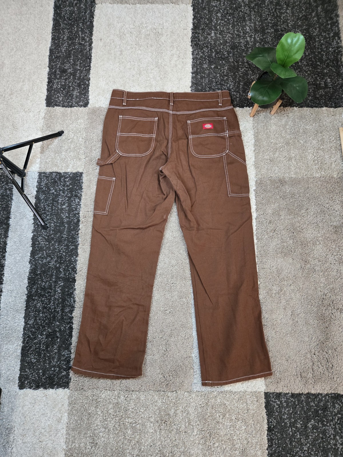 Brown Dickies Baggy carpenter pants with white stitching