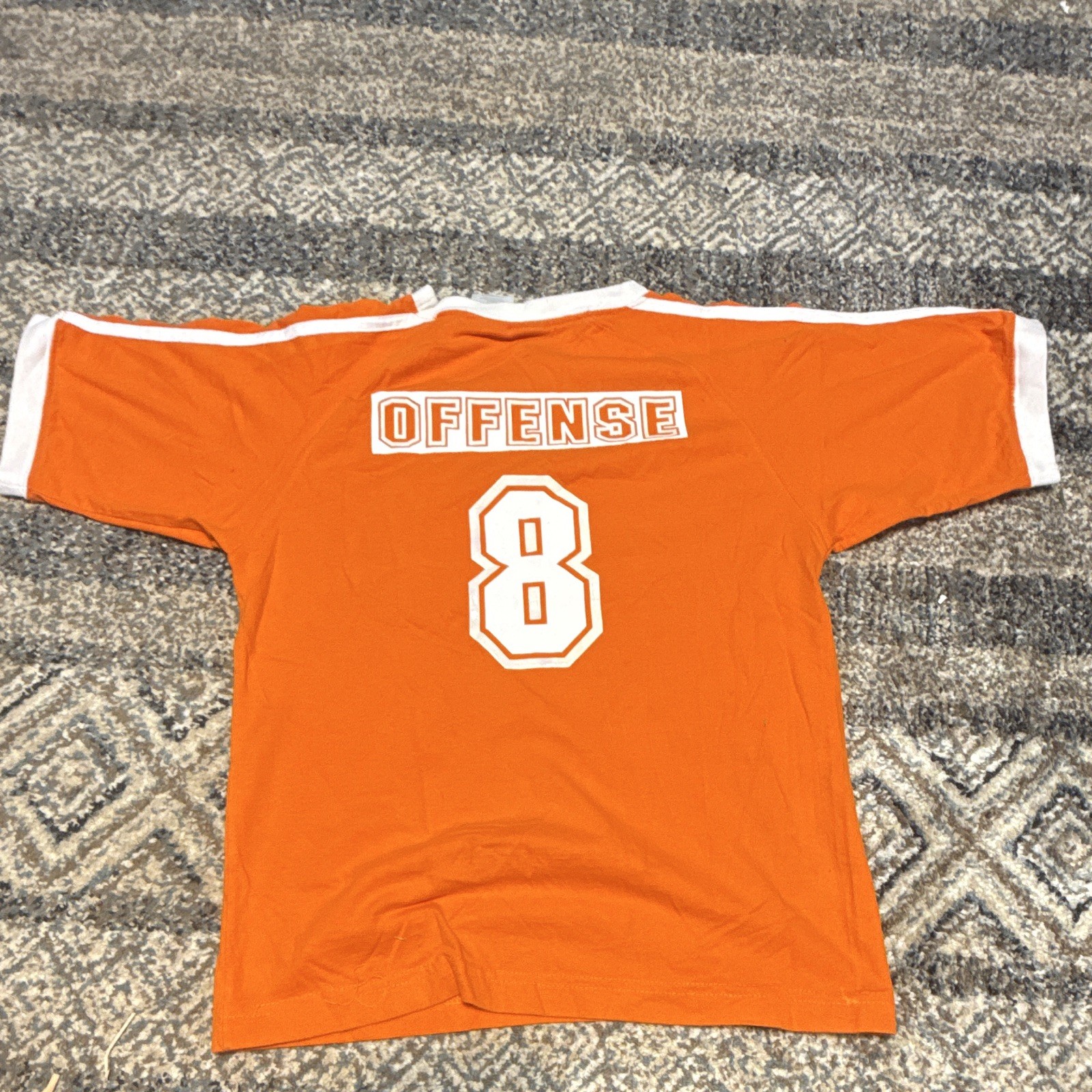 Athletic Works Men’s L Orange/White Short Sleeve Crew Neck Ringer Offense 8 Tee