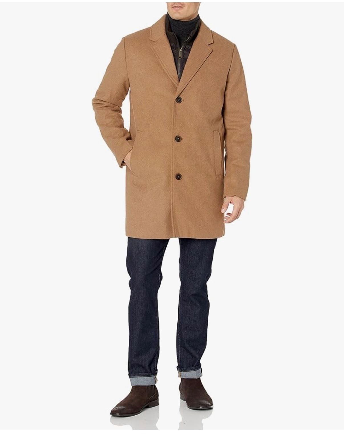 Dockers Men’s Henry Wool Blend Top Coat with Quilted Bib